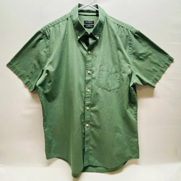 Van Heusen Shirt Men's Large Short Sleeve Classic Fit Button Down Green Grid EUC - Picture 1 of 7